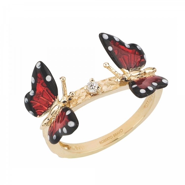 Кольцо Roberto Bravo Monarch Butterfly с эмалью и бриллиантом