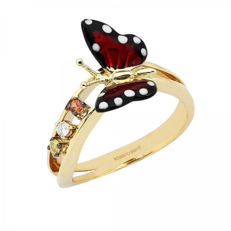 Кільце Roberto Bravo Monarch Butterfly з емаллю сапфірами та діамантом